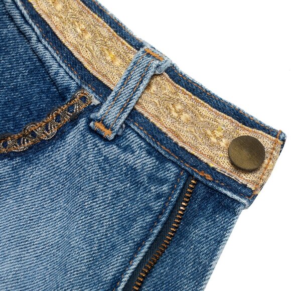 Fiorucci (Italy) 80s, Ring-Spun Indigo, Jacquard Braid, Gold Lace Overlay - Picture 3 of 11